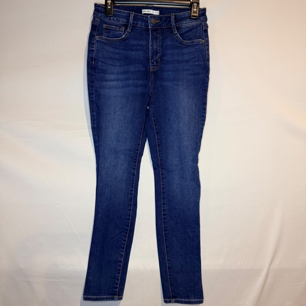 Nine West Womens Size 8 High Rise Skinny Jeans Dark Indigo Blue Denim